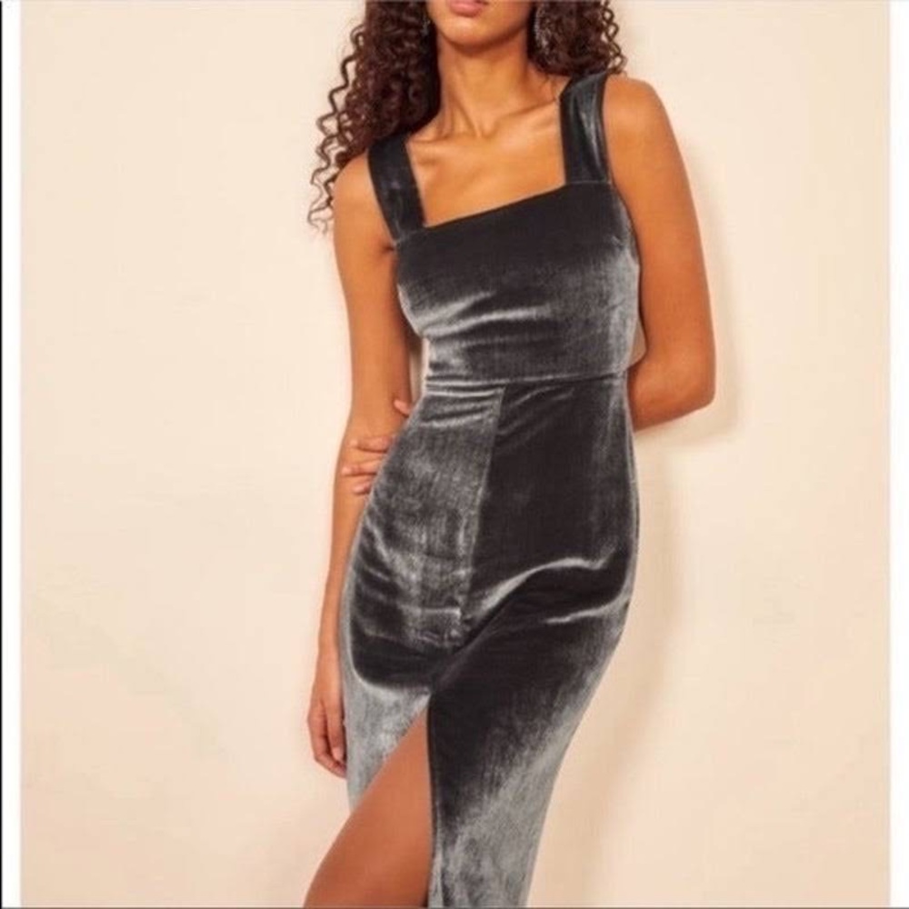 Reformation grey-navy velvet dress